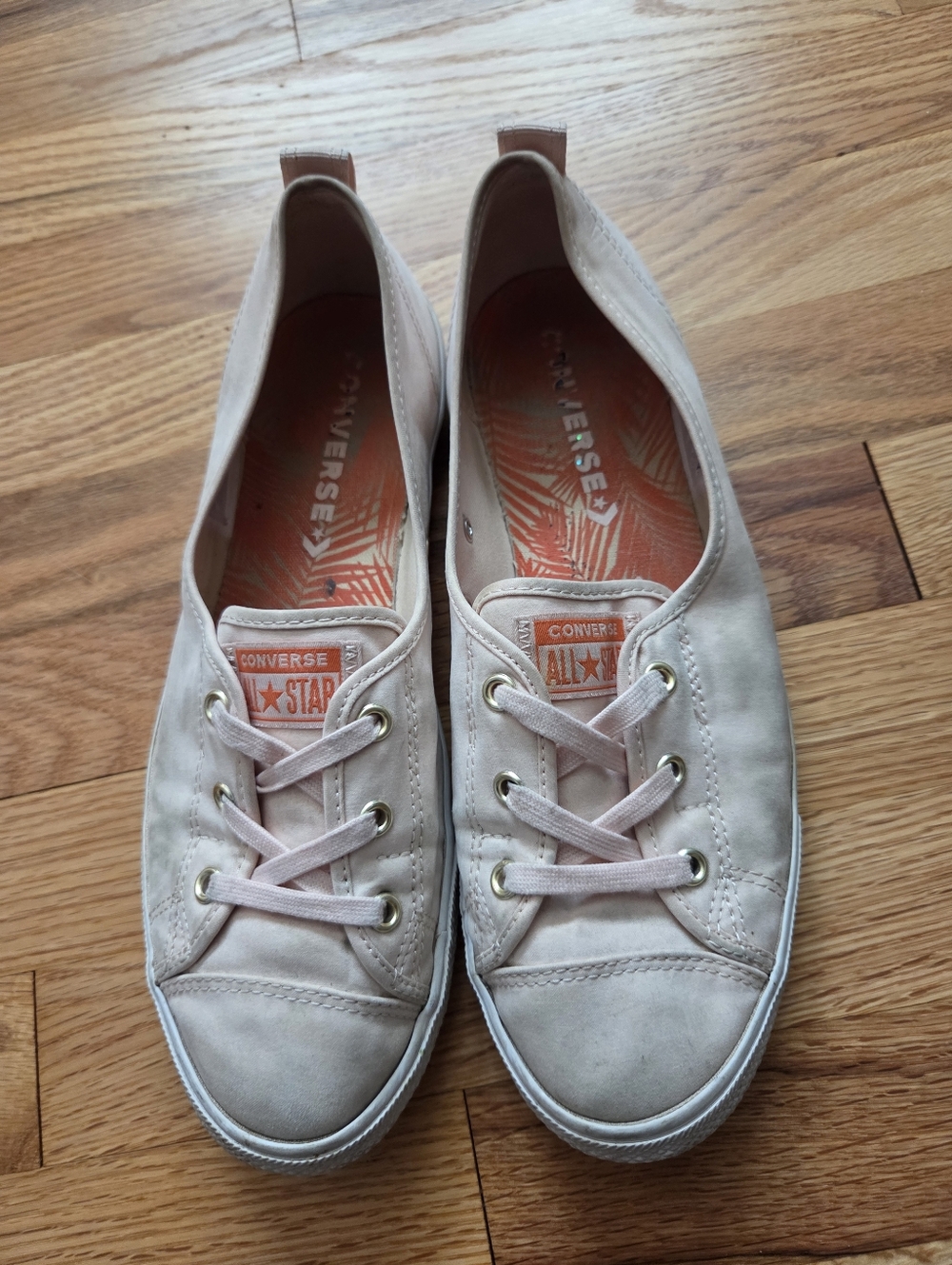 Converse Women’s Light Pink Canvas Low-Top Sneakers with Gold Eyelets